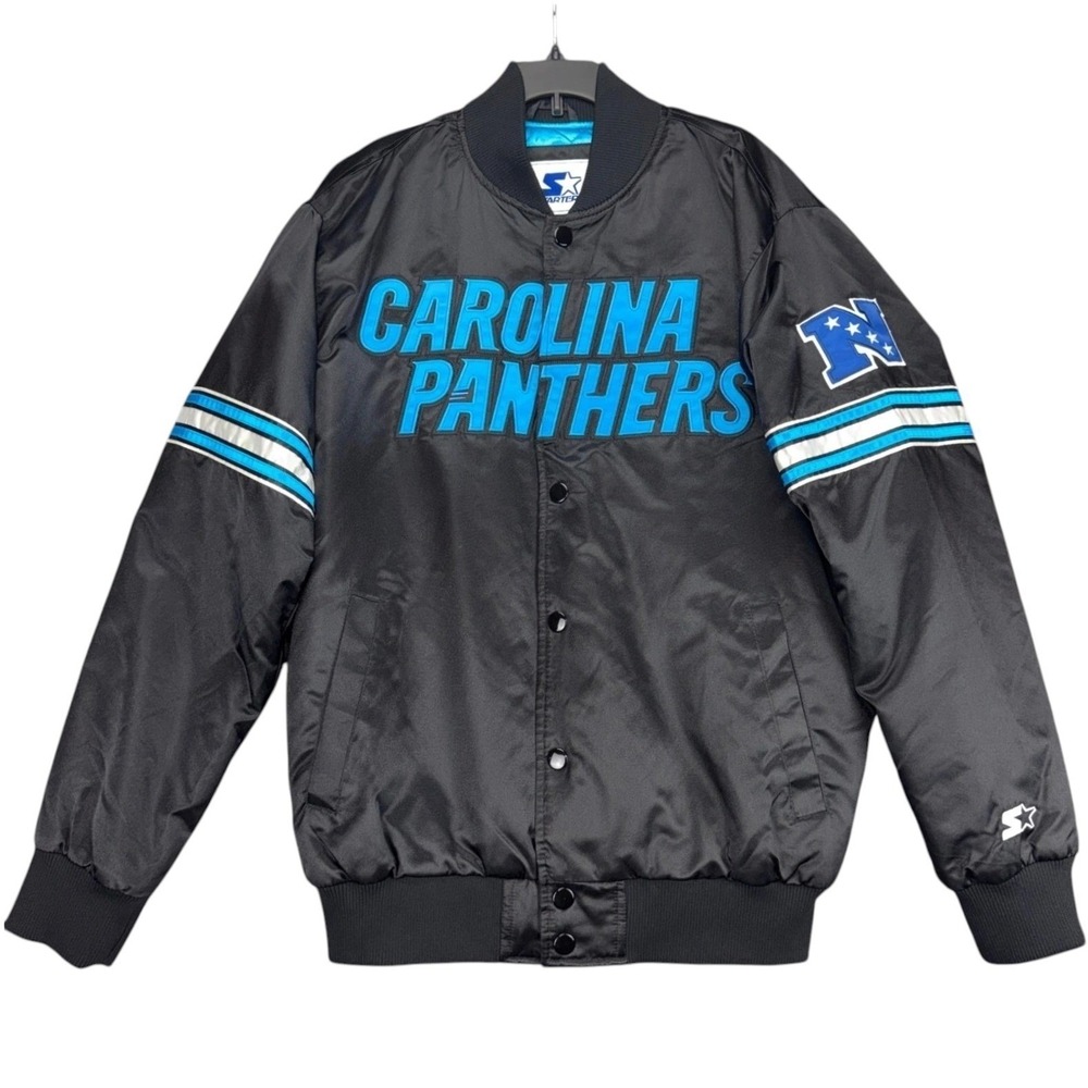 Carolina Panthers Men L Starter NFL Black Blue Satin Quilt Lined Jacket Football